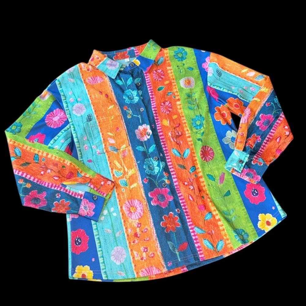 Retro Floral Flower Power Hippie Shirt - Picture 3 of 14